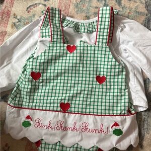 Green and White Checkered Baby Outfit with Red Hearts